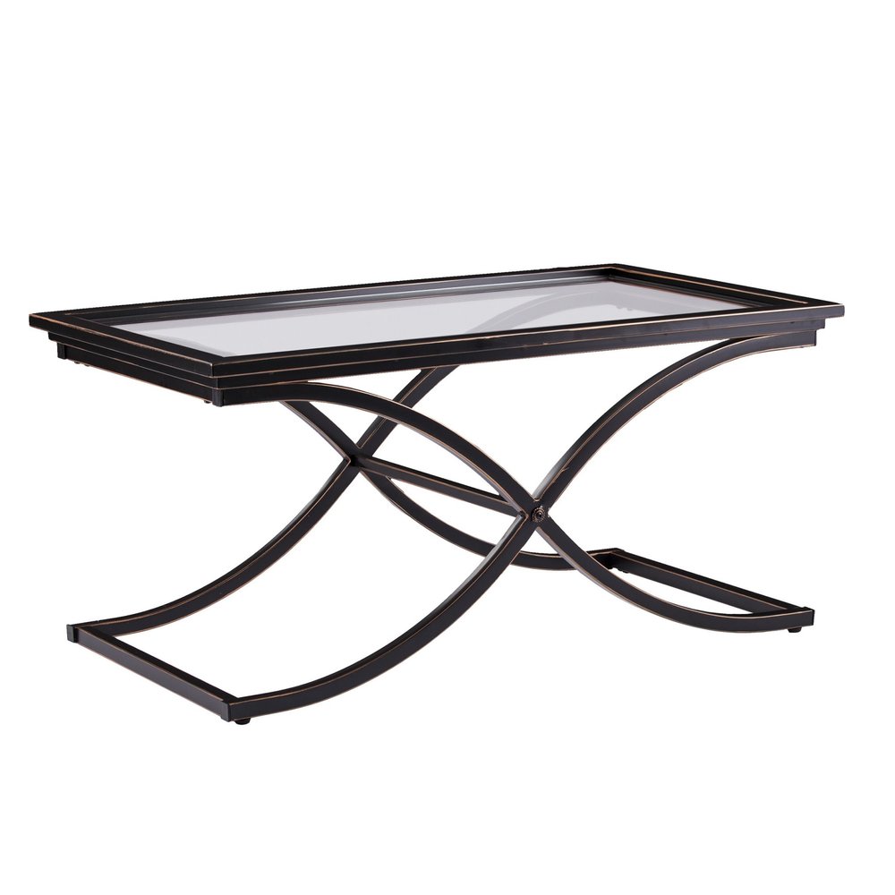 42" Black Glass And Metal Rectangular Coffee Table HomeRoots