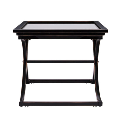 42" Black Glass And Metal Rectangular Coffee Table