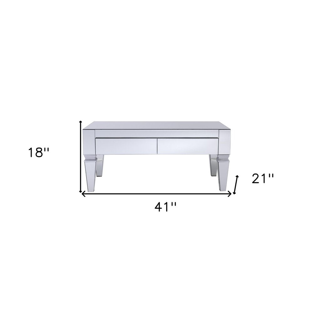 41" Silver Glass With Iron Mirrored Coffee Table HomeRoots