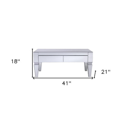 41" Silver Glass With Iron Mirrored Coffee Table HomeRoots