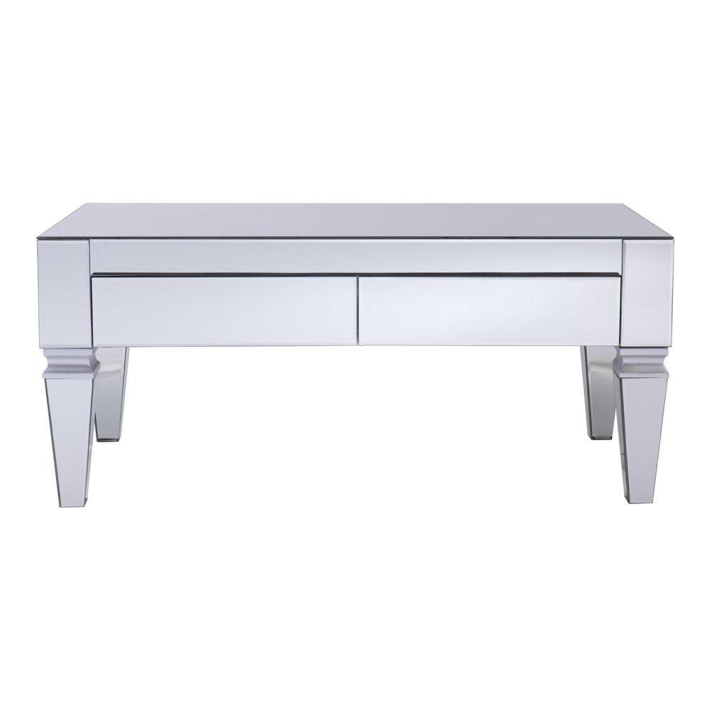 41" Silver Glass With Iron Mirrored Coffee Table HomeRoots