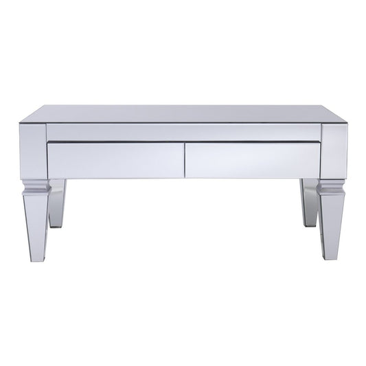 41" Silver Glass With Iron Mirrored Coffee Table HomeRoots