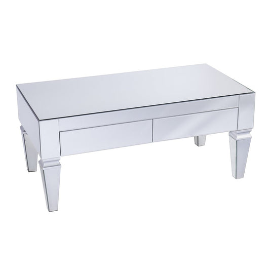 41" Silver Glass With Iron Mirrored Coffee Table HomeRoots