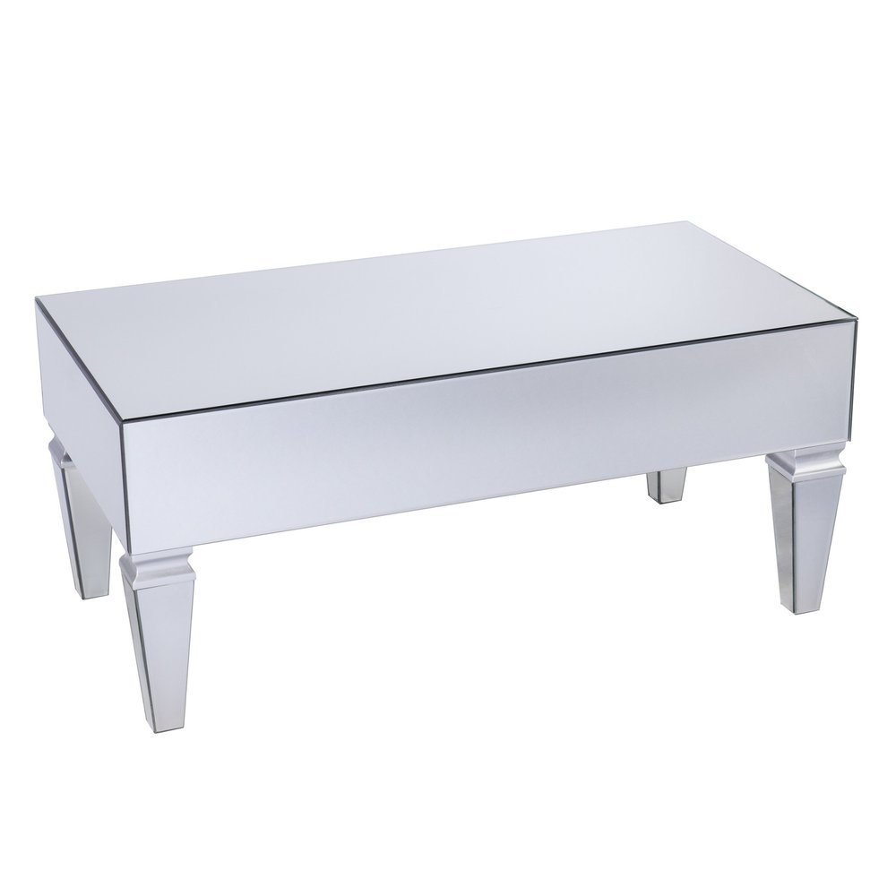 41" Silver Glass With Iron Mirrored Coffee Table HomeRoots