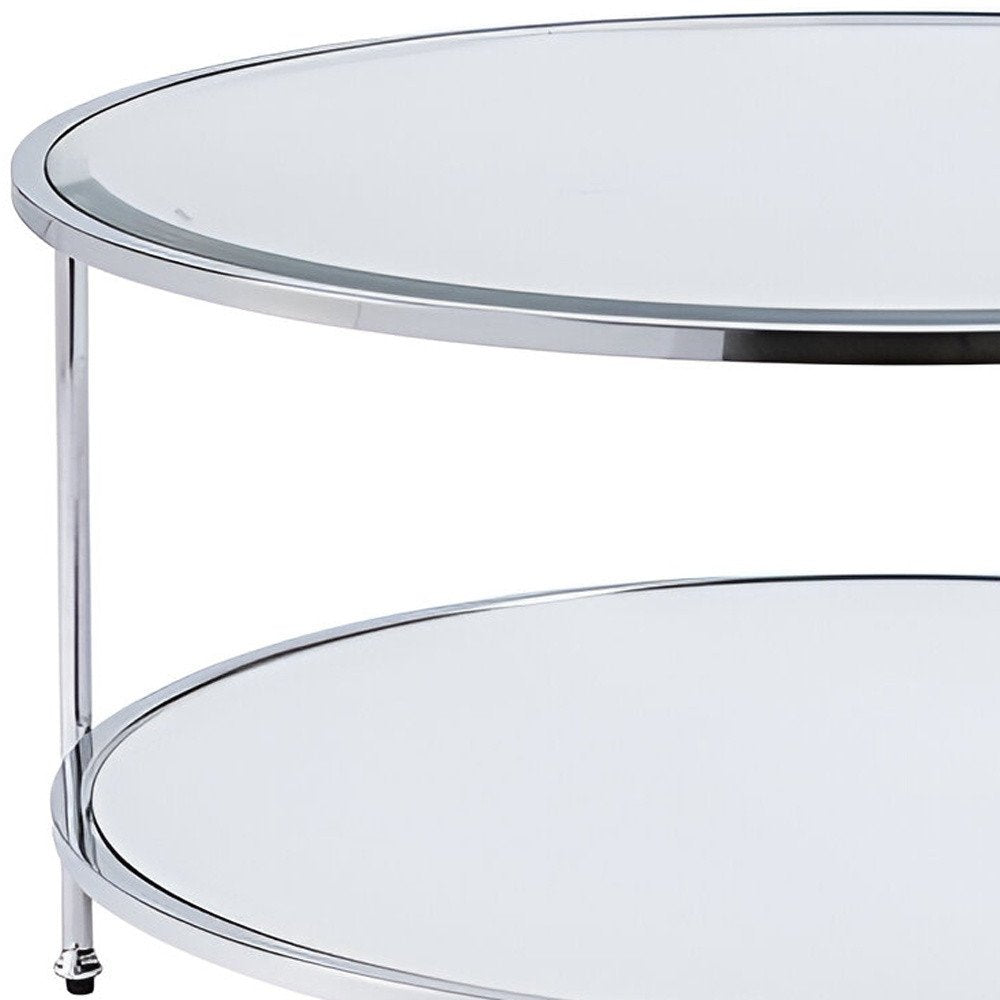 34" Chrome Glass And Metal Round Mirrored Coffee Table HomeRoots