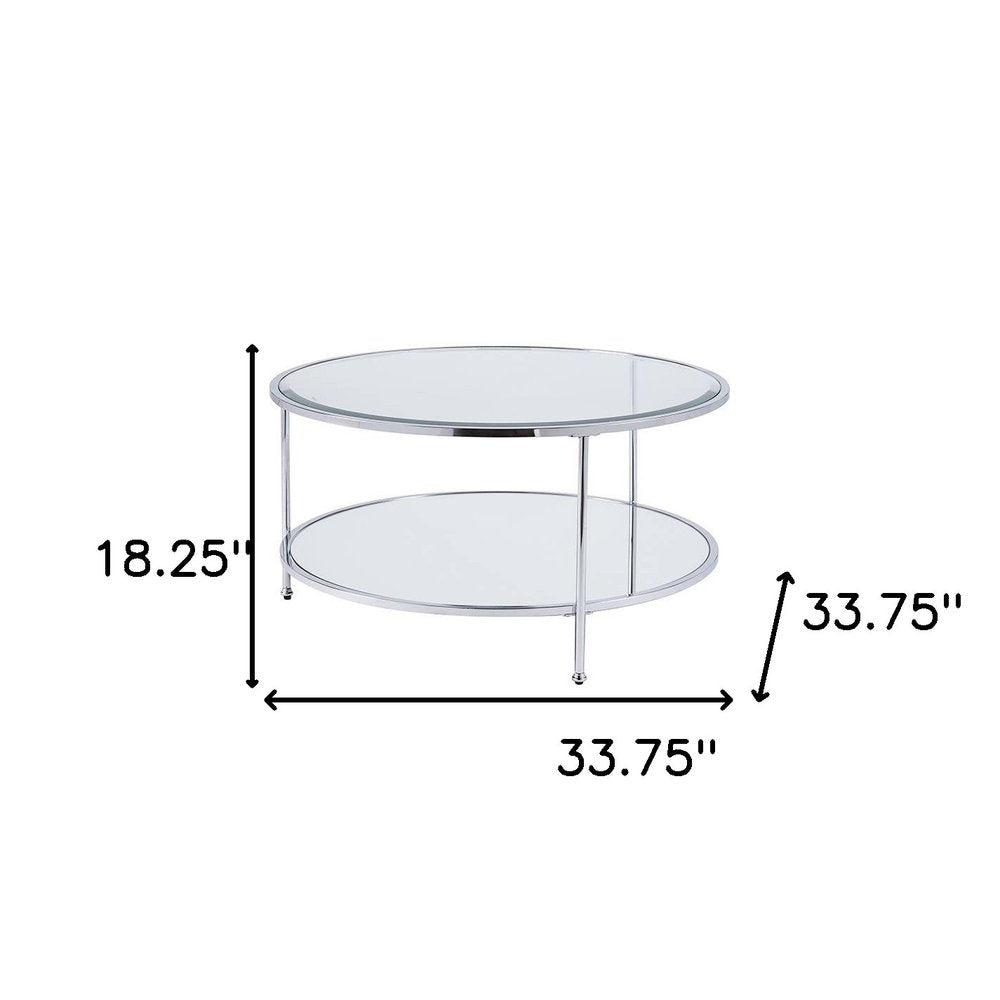 34" Chrome Glass And Metal Round Mirrored Coffee Table HomeRoots