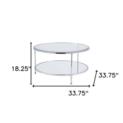 34" Chrome Glass And Metal Round Mirrored Coffee Table HomeRoots