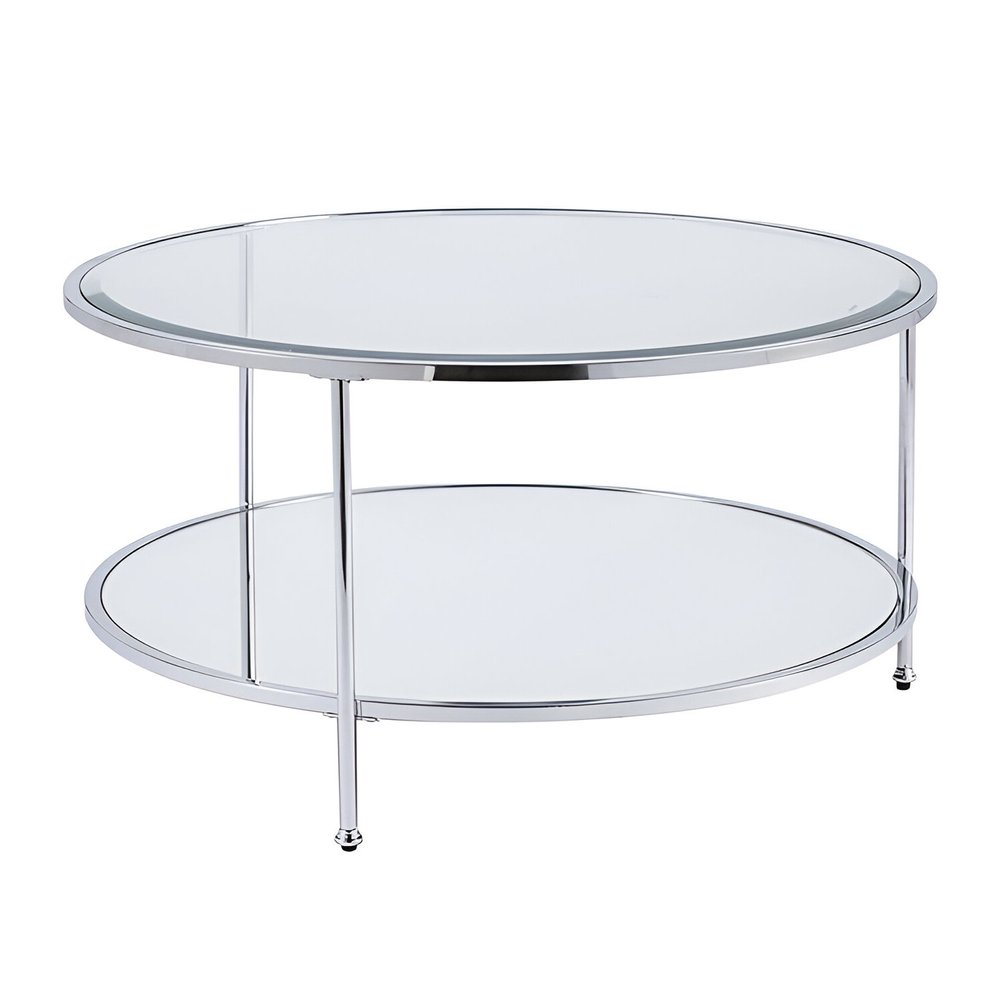 34" Chrome Glass And Metal Round Mirrored Coffee Table HomeRoots