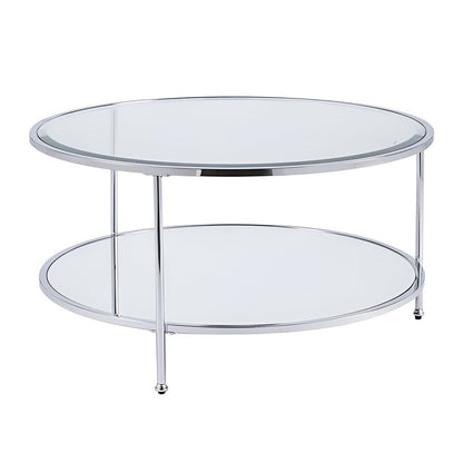 34" Chrome Glass And Metal Round Mirrored Coffee Table HomeRoots