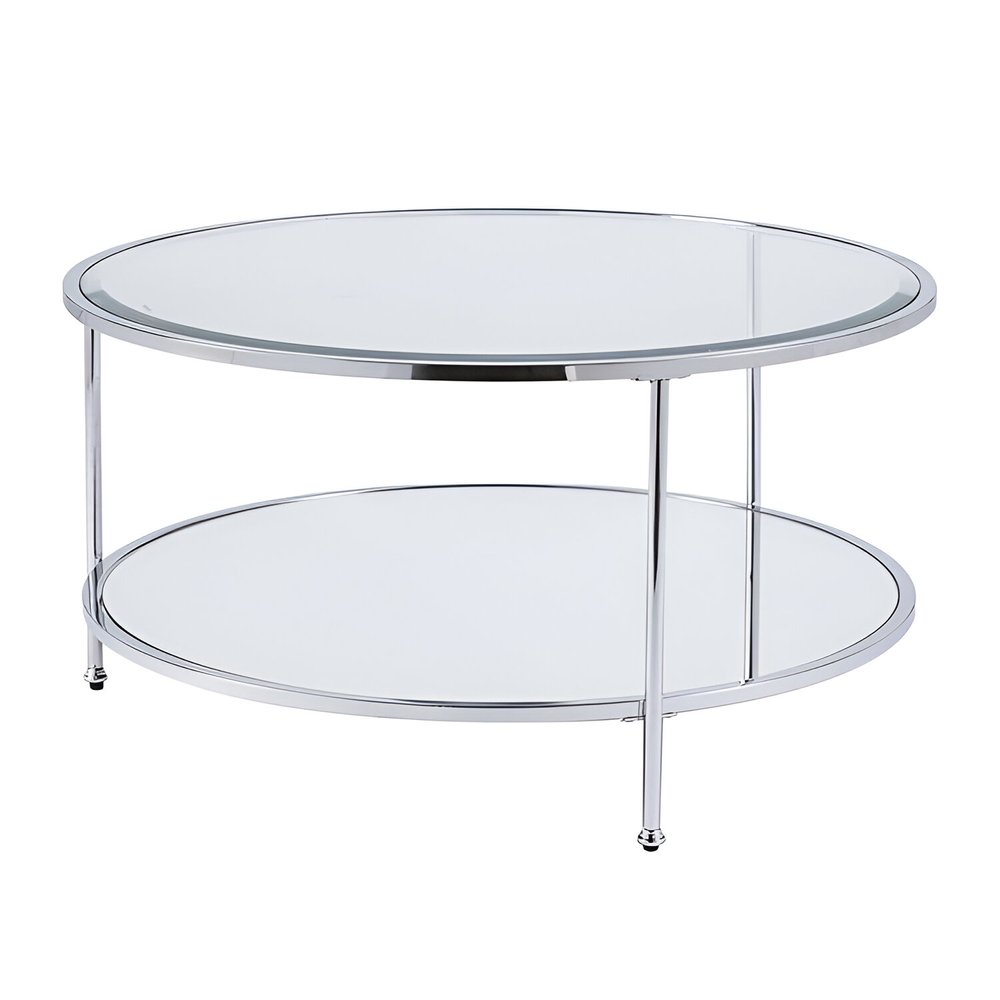 34" Chrome Glass And Metal Round Mirrored Coffee Table HomeRoots