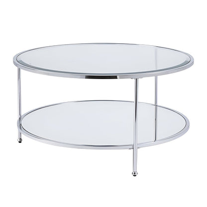 34" Chrome Glass And Metal Round Mirrored Coffee Table HomeRoots
