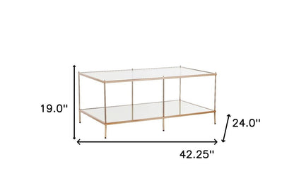 42" Clear And Gold Glass And Metal Coffee Table HomeRoots