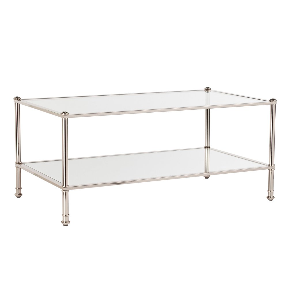 43" Silver Mirrored And Metal Rectangular Mirrored Coffee Table — view 1