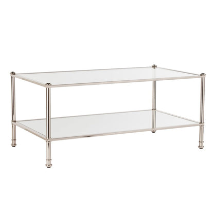 43" Silver Mirrored And Metal Rectangular Mirrored Coffee Table HomeRoots