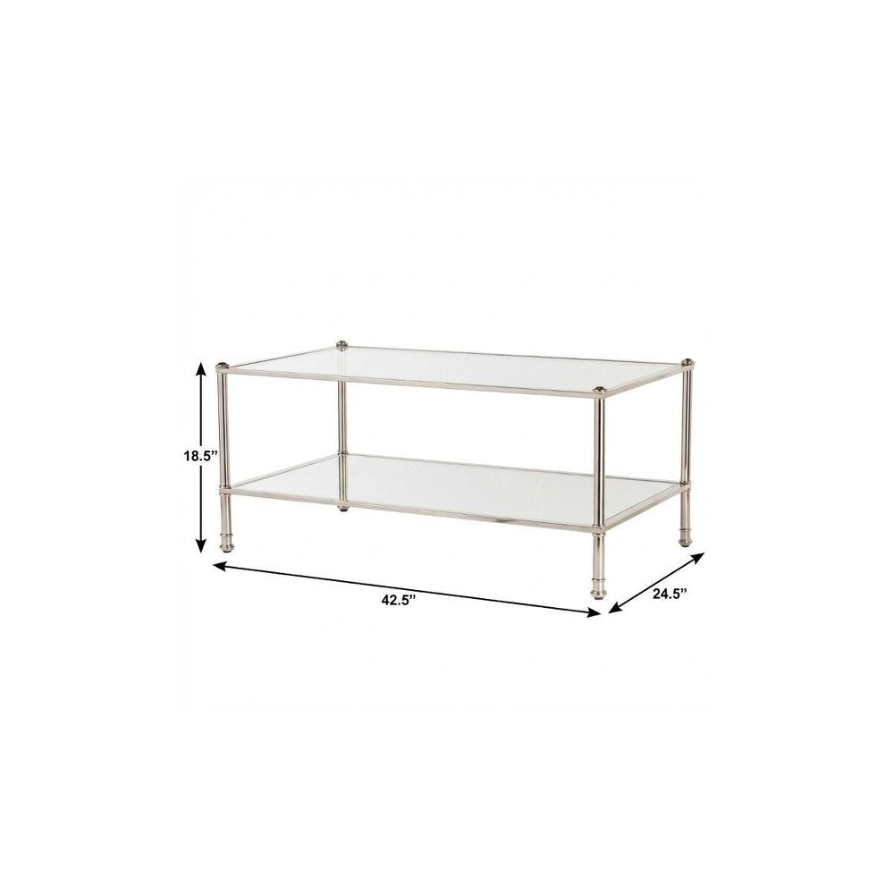 43" Silver Mirrored And Metal Rectangular Mirrored Coffee Table — view 6