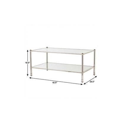 43" Silver Mirrored And Metal Rectangular Mirrored Coffee Table HomeRoots