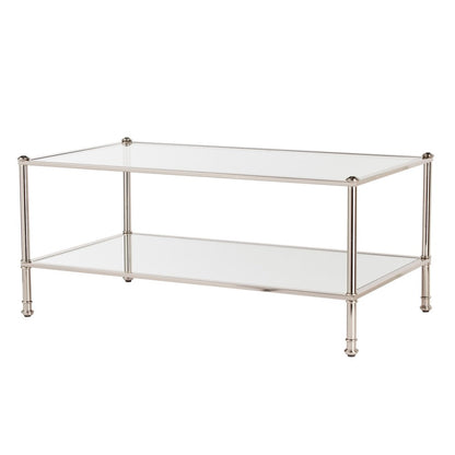 43" Silver Mirrored And Metal Rectangular Mirrored Coffee Table HomeRoots
