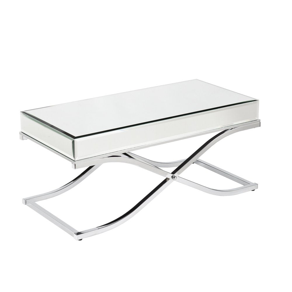 42" Silver Mirrored And Metal Rectangular Mirrored Coffee Table HomeRoots