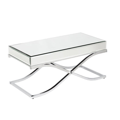 42" Silver Mirrored And Metal Rectangular Mirrored Coffee Table HomeRoots