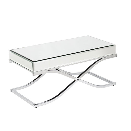 42" Silver Mirrored And Metal Rectangular Mirrored Coffee Table HomeRoots