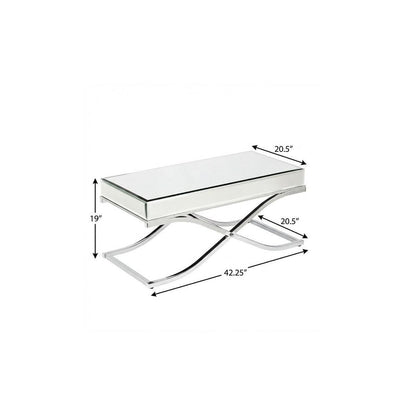 42" Silver Mirrored And Metal Rectangular Mirrored Coffee Table HomeRoots
