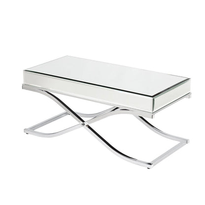 42" Silver Mirrored And Metal Rectangular Mirrored Coffee Table HomeRoots