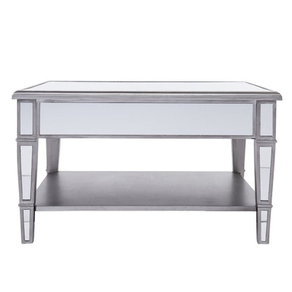 29" Silver Mirrored Square Coffee Table With Shelf HomeRoots