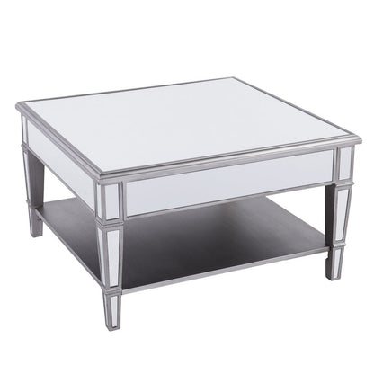 29" Silver Mirrored Square Coffee Table With Shelf HomeRoots