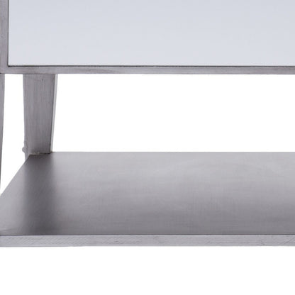 29" Silver Mirrored Square Coffee Table With Shelf