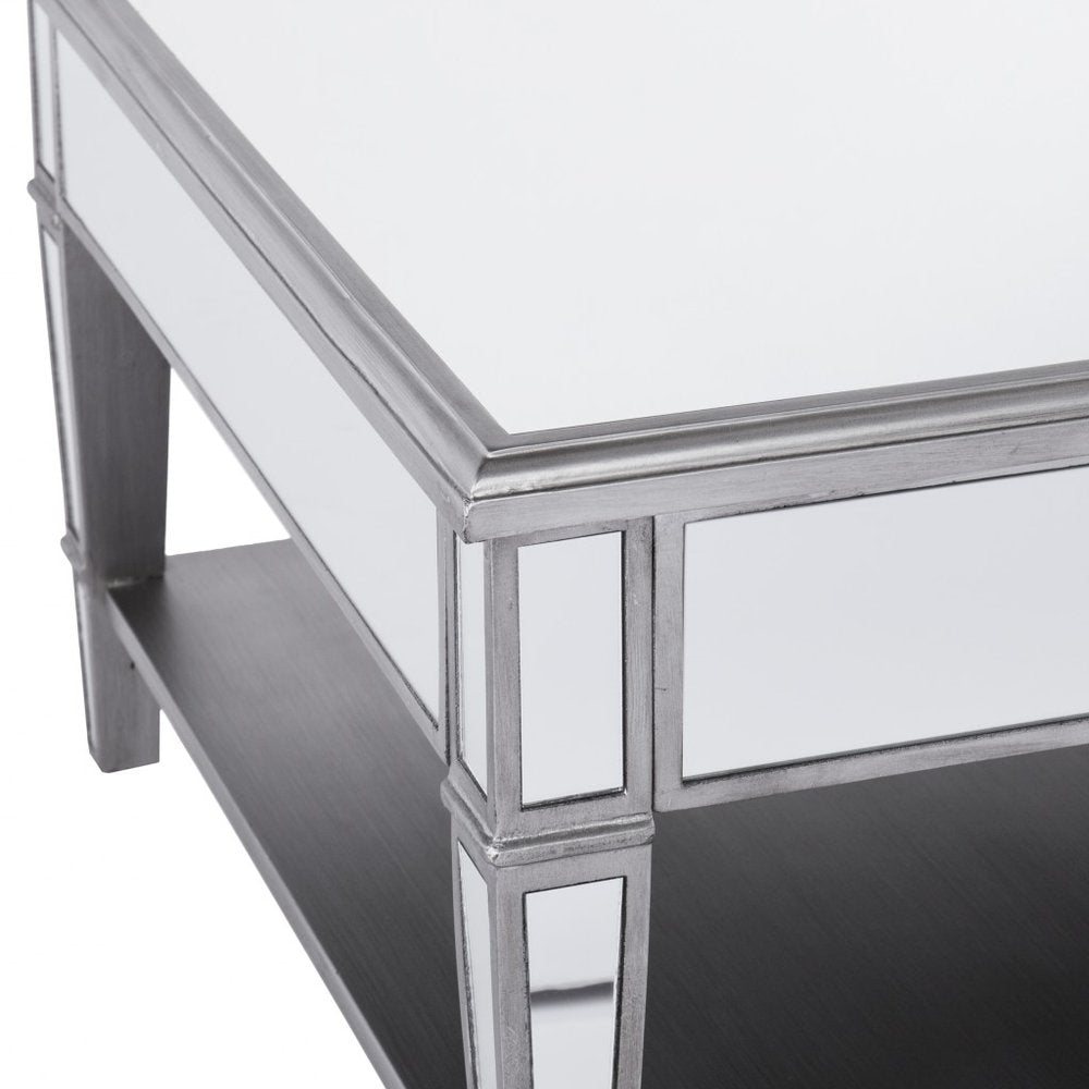 29" Silver Mirrored Square Coffee Table With Shelf HomeRoots