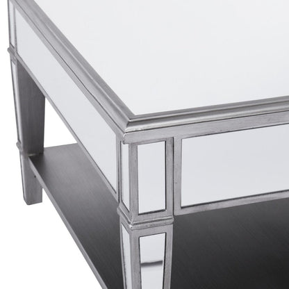 29" Silver Mirrored Square Coffee Table With Shelf HomeRoots
