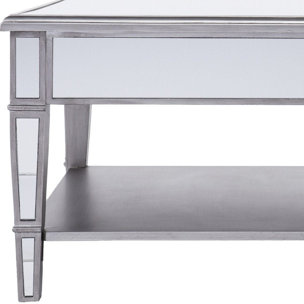 29" Silver Mirrored Square Coffee Table With Shelf HomeRoots