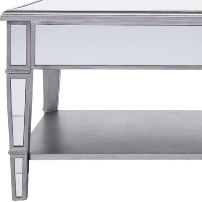 29" Silver Mirrored Square Coffee Table With Shelf HomeRoots