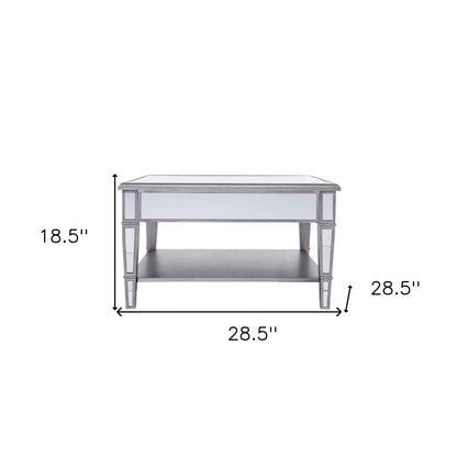 29" Silver Mirrored Square Coffee Table With Shelf HomeRoots