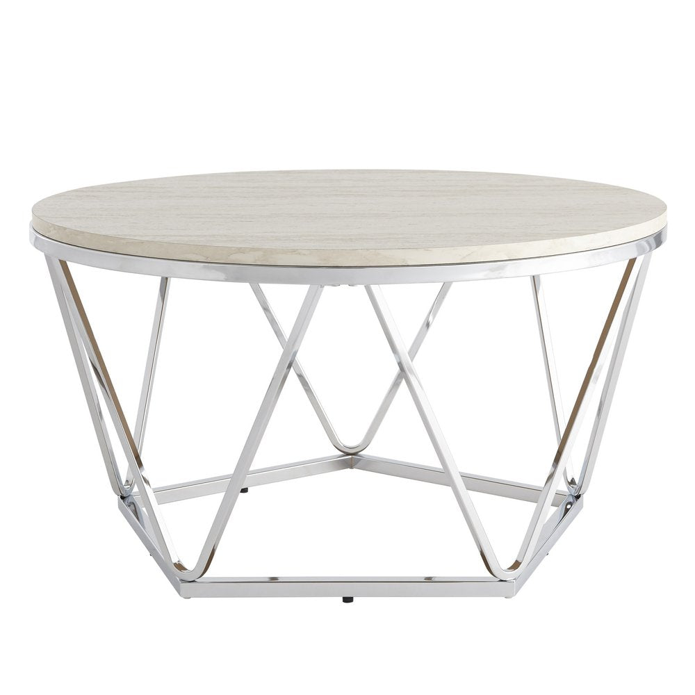 33" Silver Manufactured Wood And Metal Round Coffee Table HomeRoots