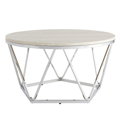33" Silver Manufactured Wood And Metal Round Coffee Table HomeRoots