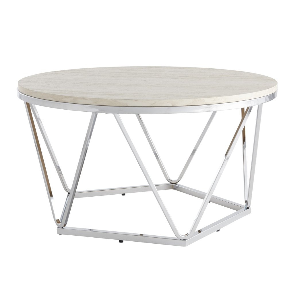 33" Silver Manufactured Wood And Metal Round Coffee Table HomeRoots