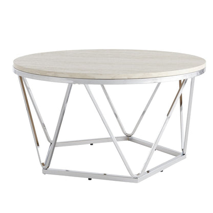 33" Silver Manufactured Wood And Metal Round Coffee Table HomeRoots