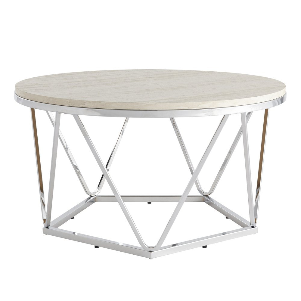33" Silver Manufactured Wood And Metal Round Coffee Table HomeRoots