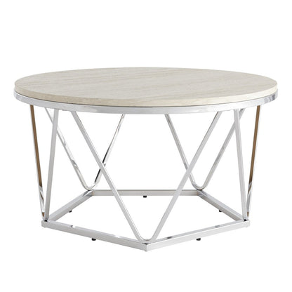 33" Silver Manufactured Wood And Metal Round Coffee Table HomeRoots