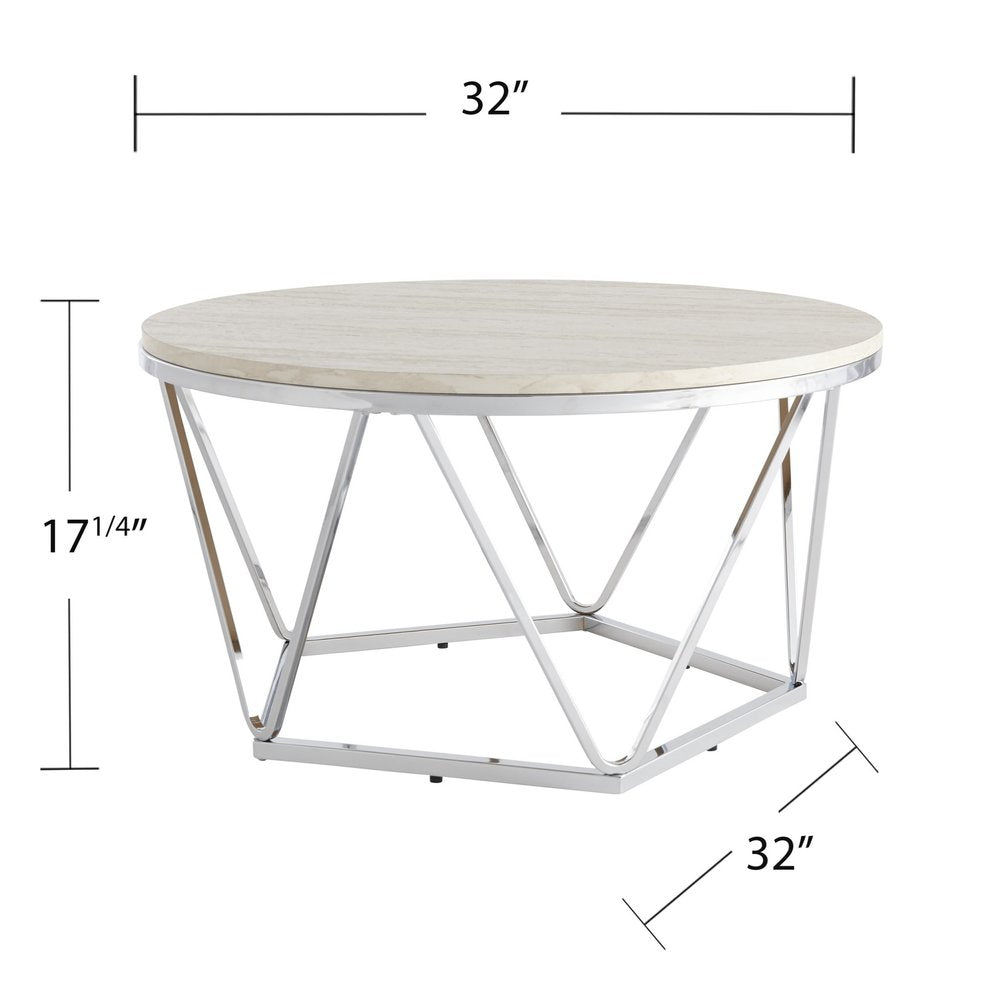 33" Silver Manufactured Wood And Metal Round Coffee Table HomeRoots