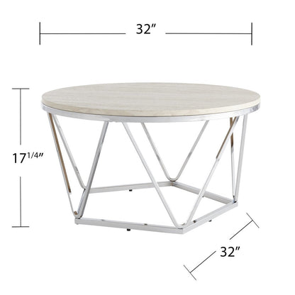 33" Silver Manufactured Wood And Metal Round Coffee Table HomeRoots