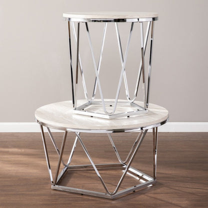 33" Silver Manufactured Wood And Metal Round Coffee Table HomeRoots