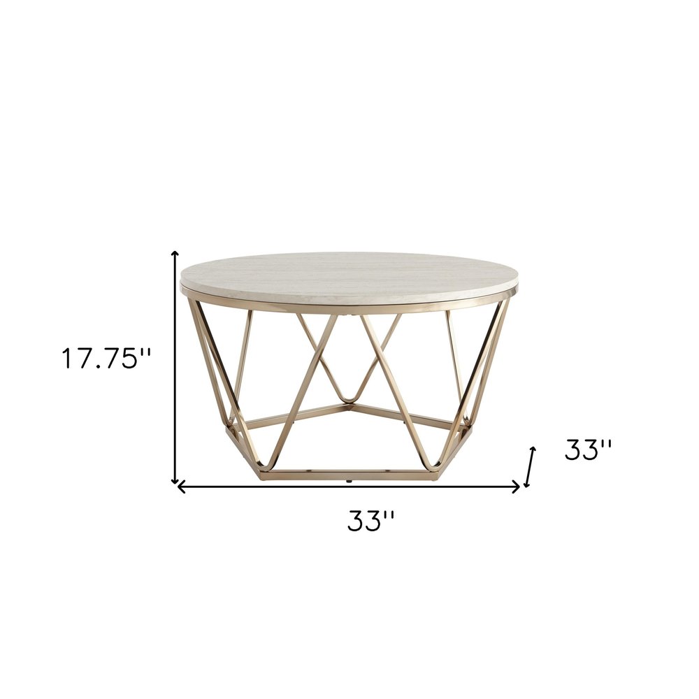 33" Champagne Solid Manufactured Wood And Metal Round Coffee Table HomeRoots