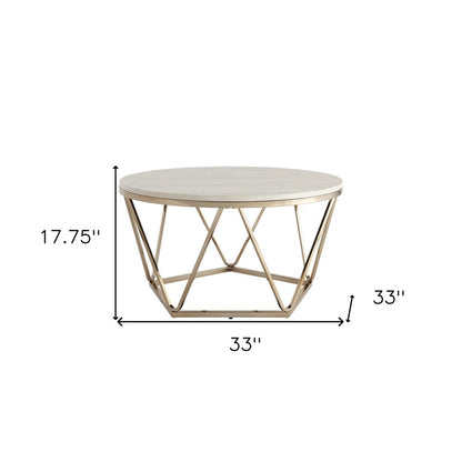 33" Champagne Solid Manufactured Wood And Metal Round Coffee Table HomeRoots