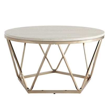 33" Champagne Solid Manufactured Wood And Metal Round Coffee Table HomeRoots