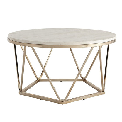 33" Champagne Solid Manufactured Wood And Metal Round Coffee Table HomeRoots