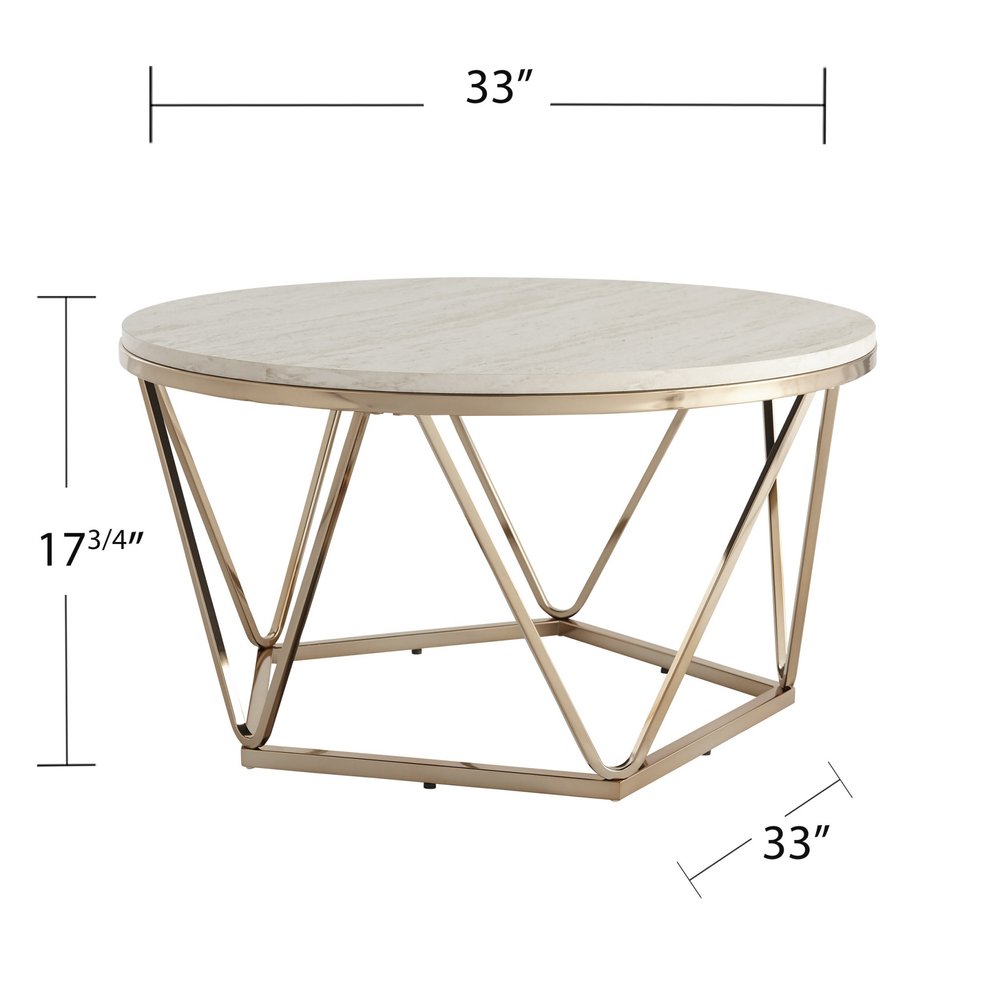 33" Champagne Solid Manufactured Wood And Metal Round Coffee Table HomeRoots
