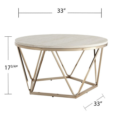 33" Champagne Solid Manufactured Wood And Metal Round Coffee Table HomeRoots