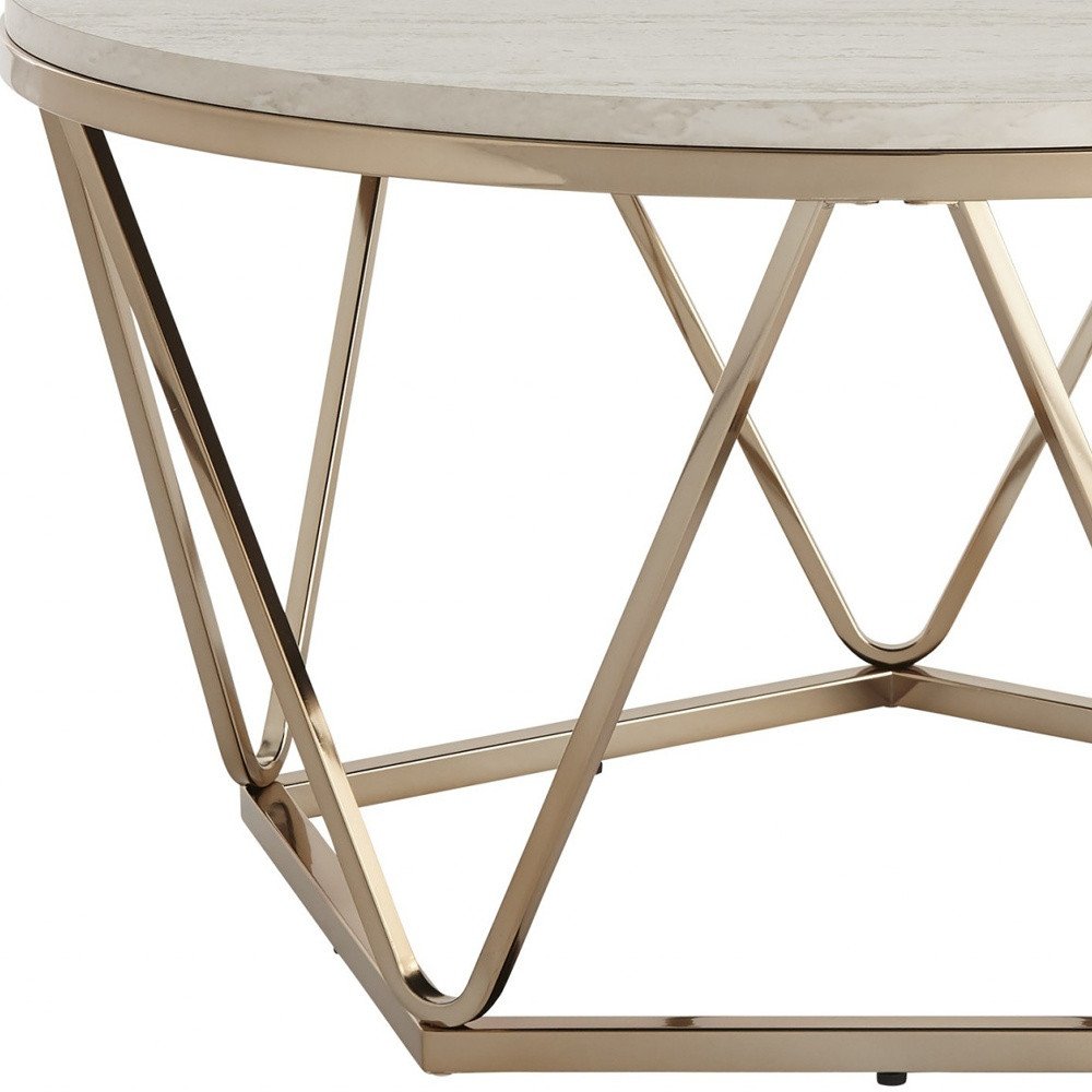 33" Champagne Solid Manufactured Wood And Metal Round Coffee Table HomeRoots